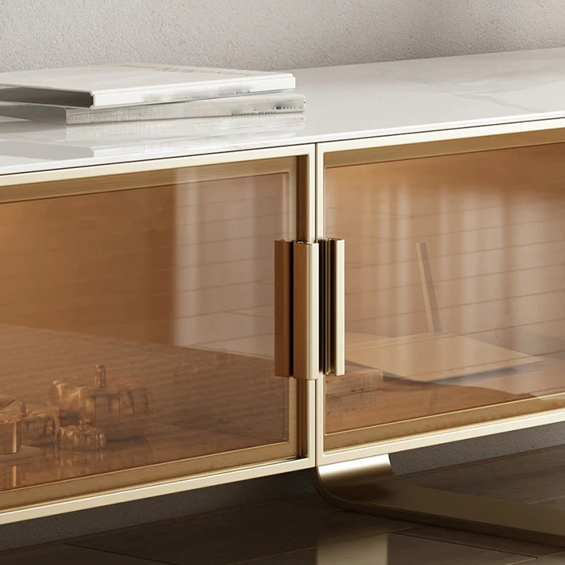 Consola de TV con almacenamiento incluido, mueble de TV de piedra sinterizada para el hogar de estilo lujoso Clearhalo