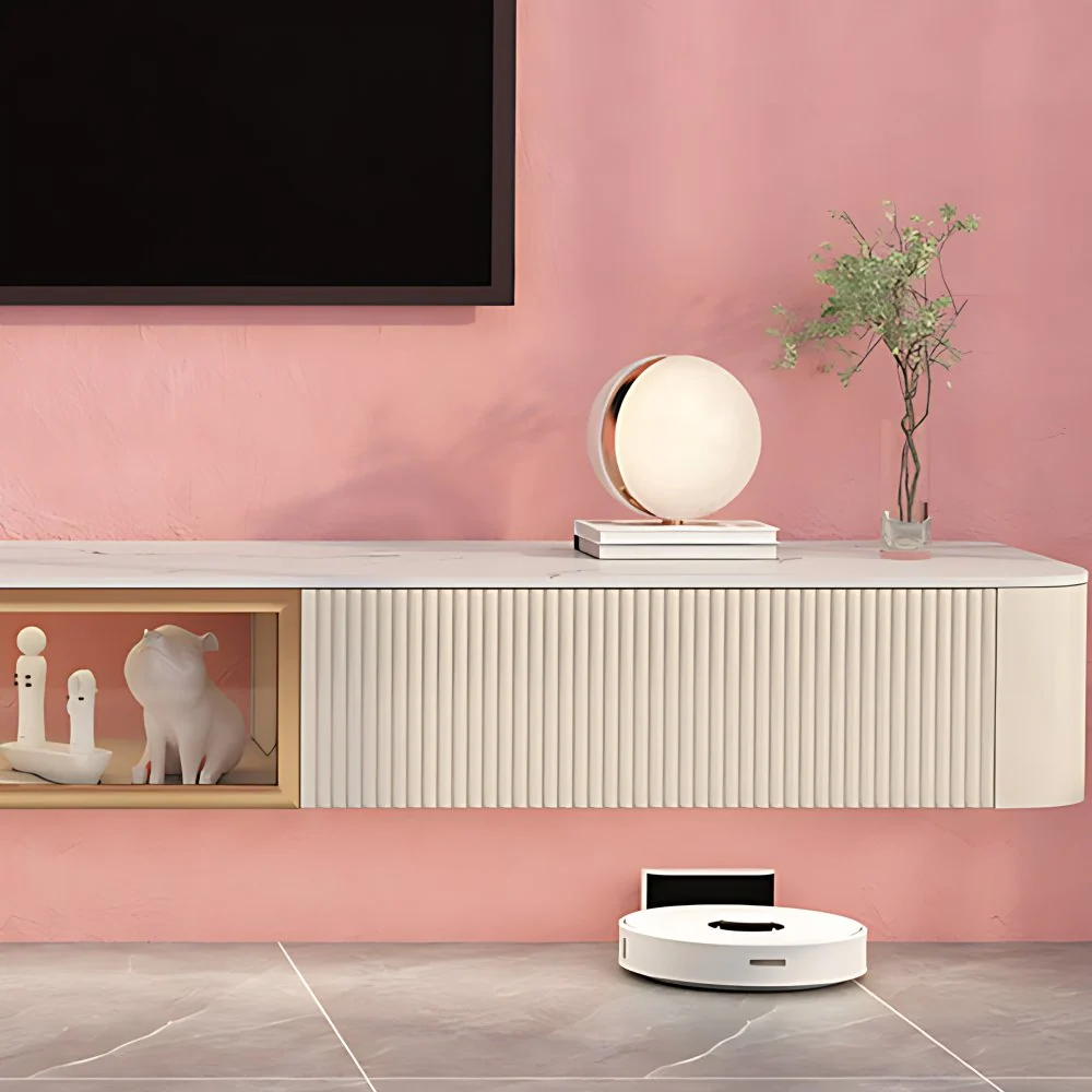 Consola de TV contemporánea con cajones Soporte para TV de piedra y madera Clearhalo
