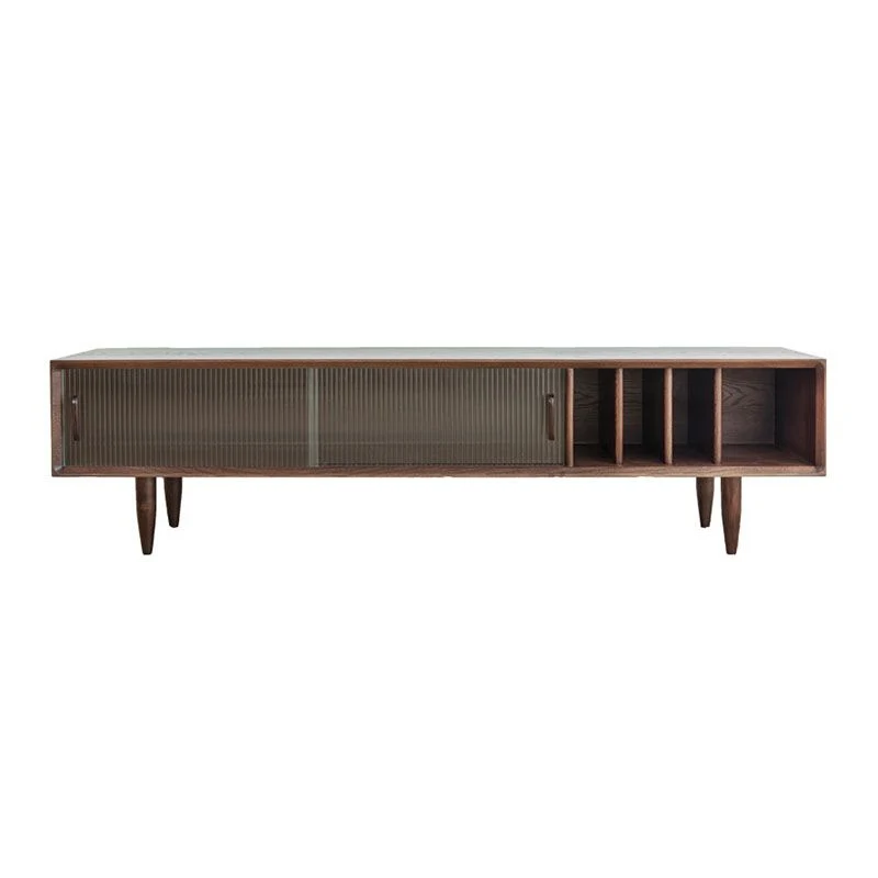 Consola contemporánea para TV, soporte multimedia para TV de madera maciza con puertas Nuez Clearhalo