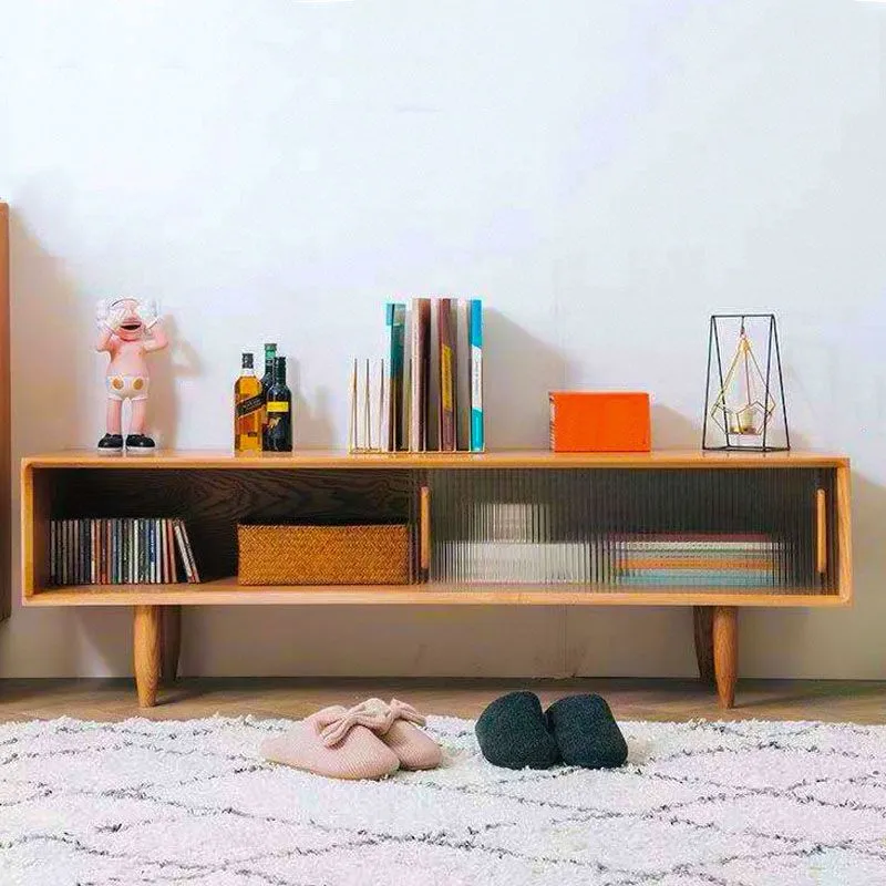 Consola contemporánea para TV, soporte multimedia para TV de madera maciza con puertas Nuez Clearhalo