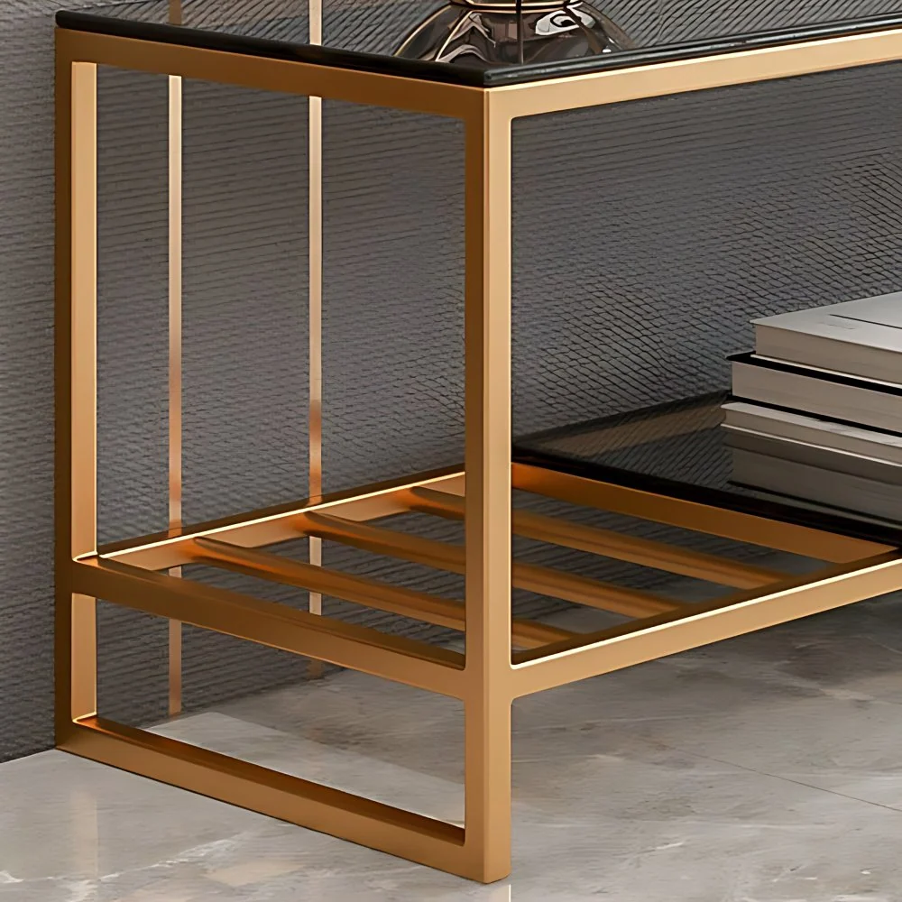 Consola de TV estilo Glam con almacenamiento abierto, soporte para TV de 17,72 pulgadas de alto, con 2 estantes para sala...