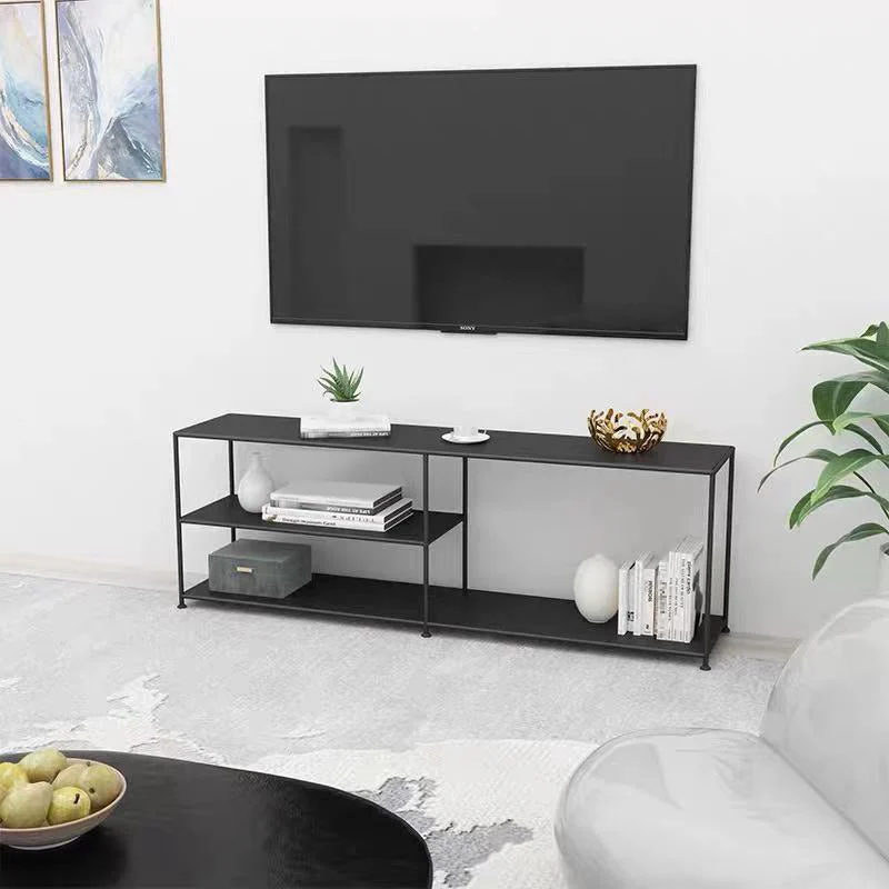 Consola de TV de estilo industrial con almacenamiento abierto y soporte para TV de 12,99 pulgadas de ancho con 3 estantes...