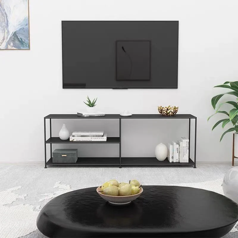 Consola de TV de estilo industrial con almacenamiento abierto y soporte para TV de 12,99 pulgadas de ancho con 3 estantes...