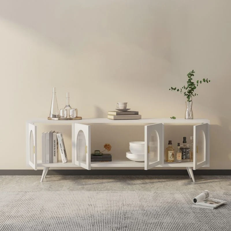 Consola de TV de estilo industrial con almacenamiento cerrado y soporte para TV de 19,69 pulgadas de alto con puertas Blan...