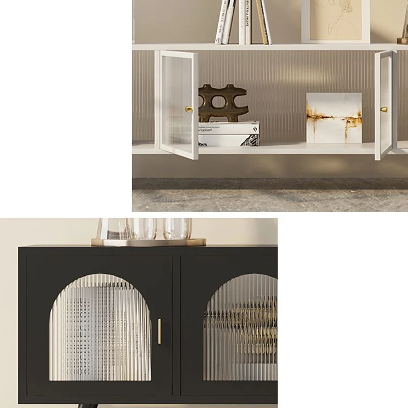 Consola de TV de estilo industrial con almacenamiento cerrado y soporte para TV de 19,69 pulgadas de alto con puertas Blan...