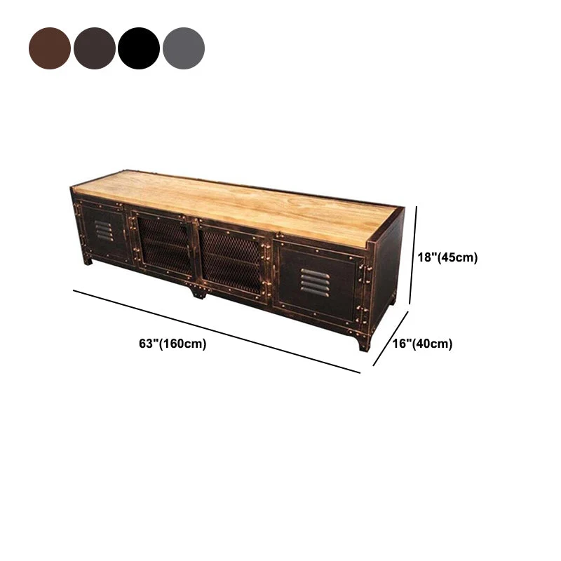 Consola de TV de estilo industrial con almacenamiento cerrado y soporte para TV de 15,75 pulgadas de ancho con 4 puertas N...