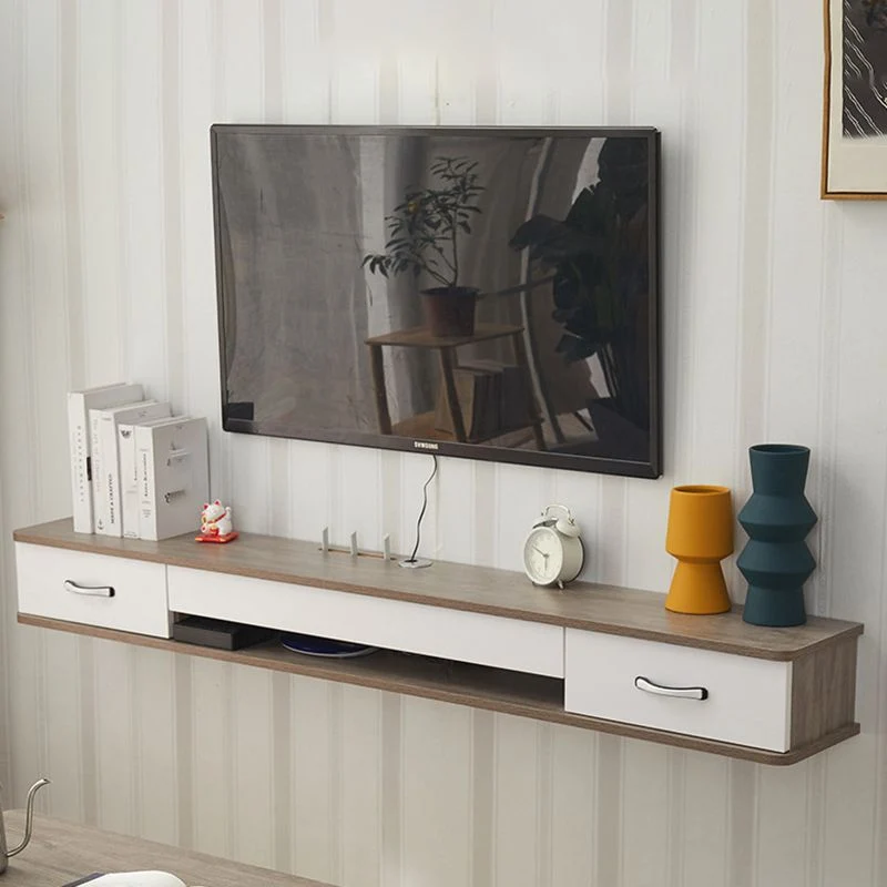 Consola flotante para TV con gestión de cables flotante y soporte para TV de madera de estilo moderno Blanco Clearhalo