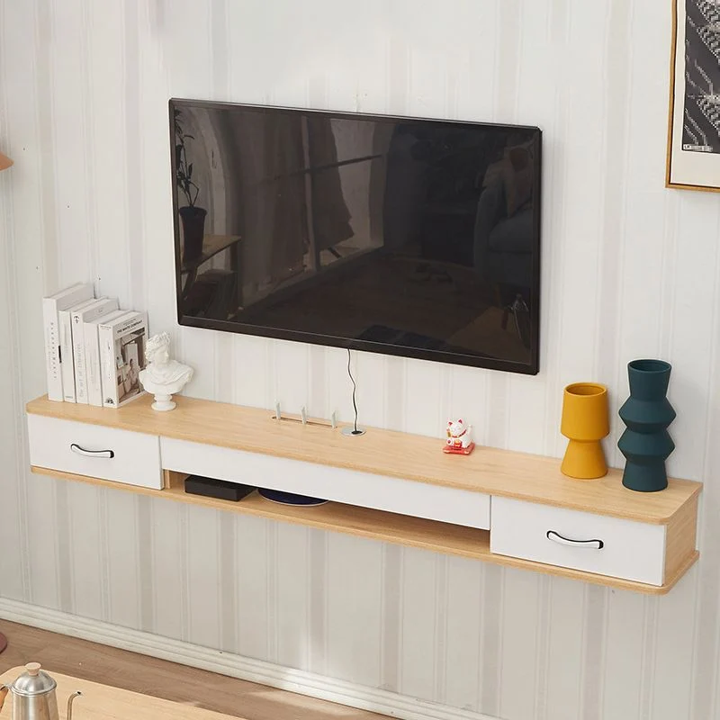Consola flotante para TV con gestión de cables flotante y soporte para TV de madera de estilo moderno Blanco Clearhalo
