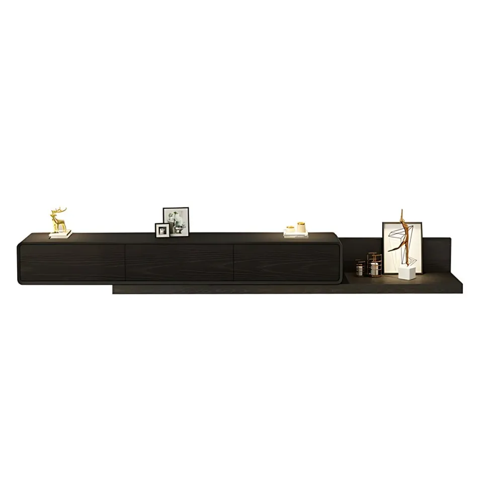 Consola de madera móvil del soporte de la TV del soporte de suelo para TV de 3 cajones, 16,5" D X 11,5" H Negro Clearhalo