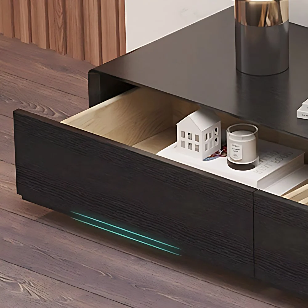 Consola de madera negra para TV, soporte cerrado para TV con almacenamiento, 3/4 cajones Clearhalo