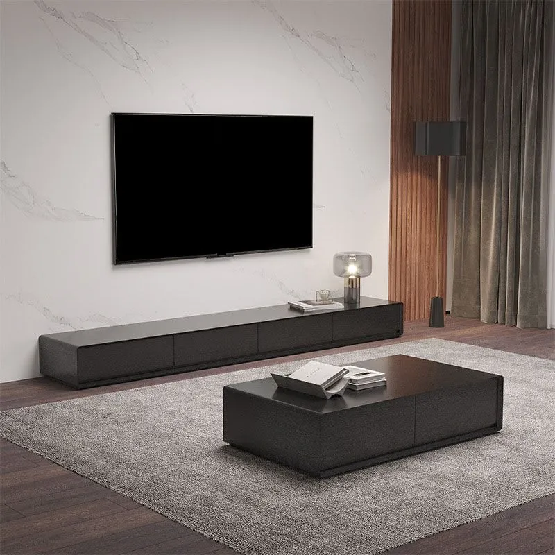 Consola de madera negra para TV, soporte cerrado para TV con almacenamiento, 3/4 cajones Clearhalo