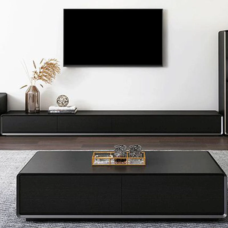 Consola de TV de madera negra, soporte de TV escandinavo con cajones Clearhalo