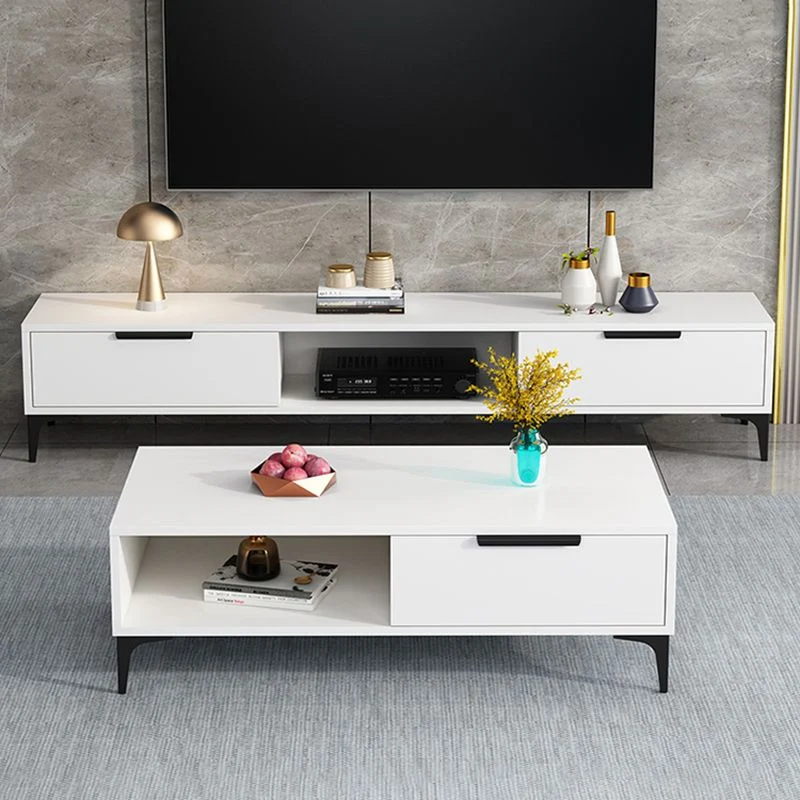 Consola de TV de madera/piedra de 16 pulgadas de alto, mueble de TV minimalista - Gris/Blanco Gris Clearhalo