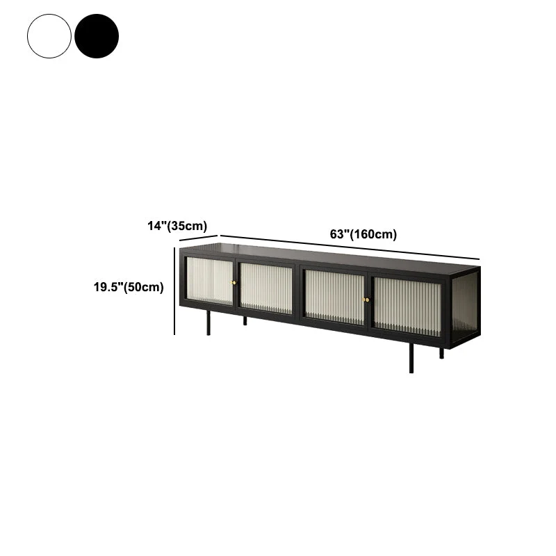 Consola de TV de metal para el hogar Mueble de TV rectangular industrial con puertas de vidrio Negro Clearhalo