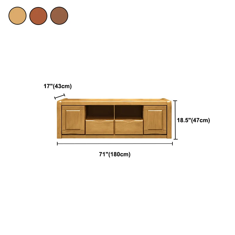 Consola de TV moderna con almacenamiento abierto, soporte para TV de madera maciza con cajones y puertas, 17" de profundid...