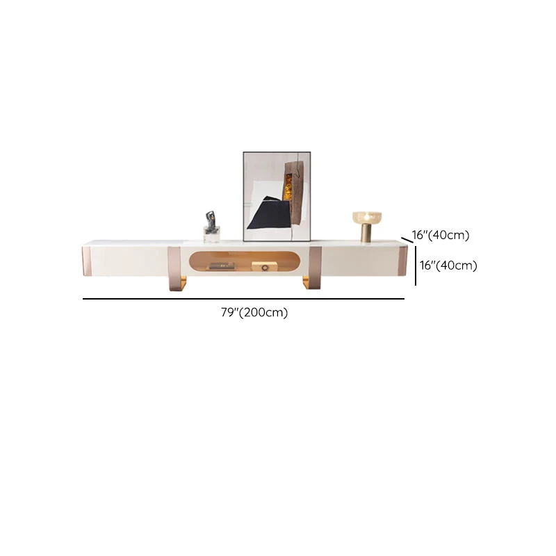 Consola de mueble para TV con tapa de piedra de estilo moderno, color blanco, con 2 cajones Clearhalo