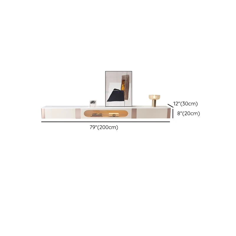 Consola de mueble para TV con tapa de piedra de estilo moderno, color blanco, con 2 cajones Clearhalo