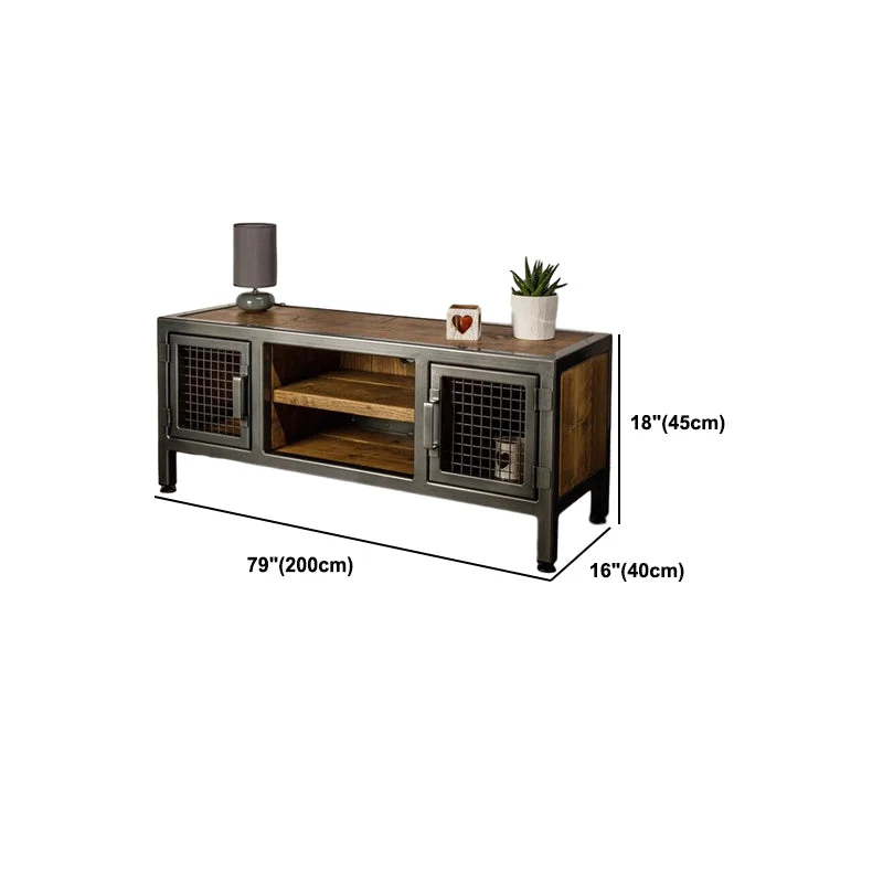 Consola multimedia industrial con tapa de madera de pino marrón para TV con almacenamiento abierto Clearhalo
