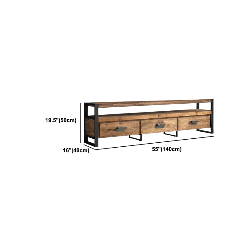 Consola multimedia marrón con estantes Soporte industrial para TV con tapa de madera de pino Clearhalo
