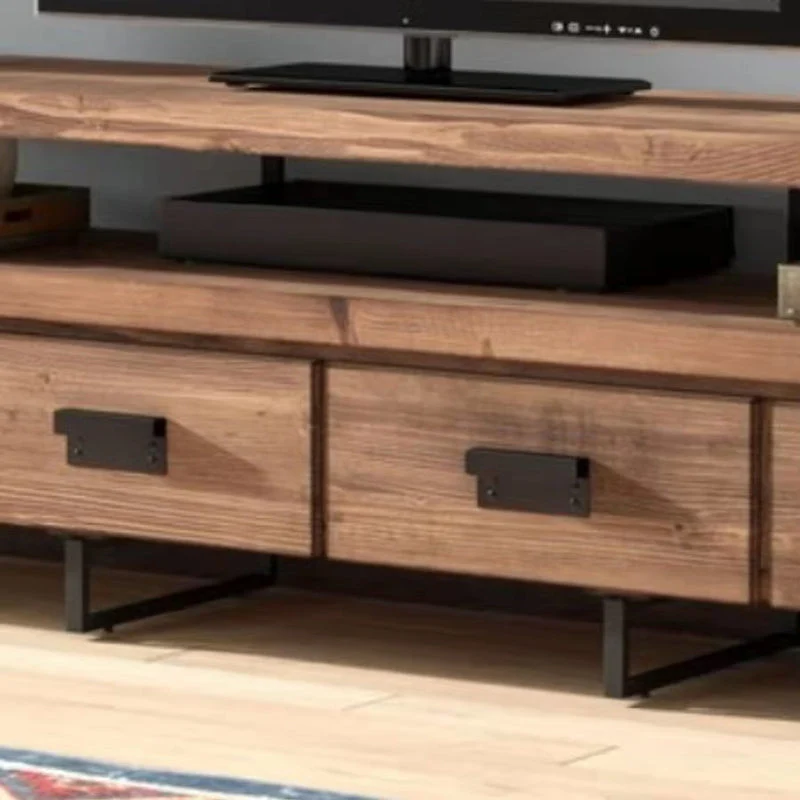 Consola multimedia marrón con estantes Soporte industrial para TV con tapa de madera de pino Clearhalo