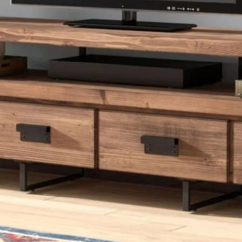 Consola multimedia marrón con estantes Soporte industrial para TV con tapa de madera de pino Clearhalo