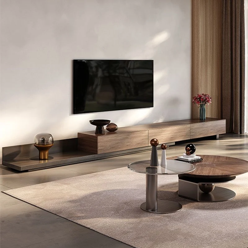 Consola multimedia de TV moderna de mediados de siglo con tapa rectangular para sala de estar Clearhalo