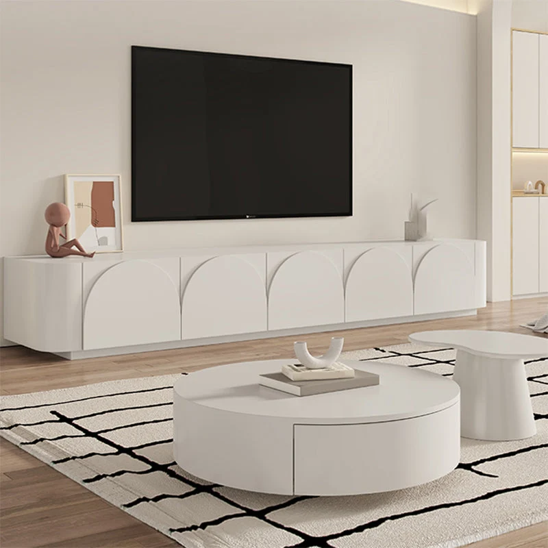 Consola multimedia para TV blanca Consola multimedia moderna Soporte para TV con cajones Clearhalo