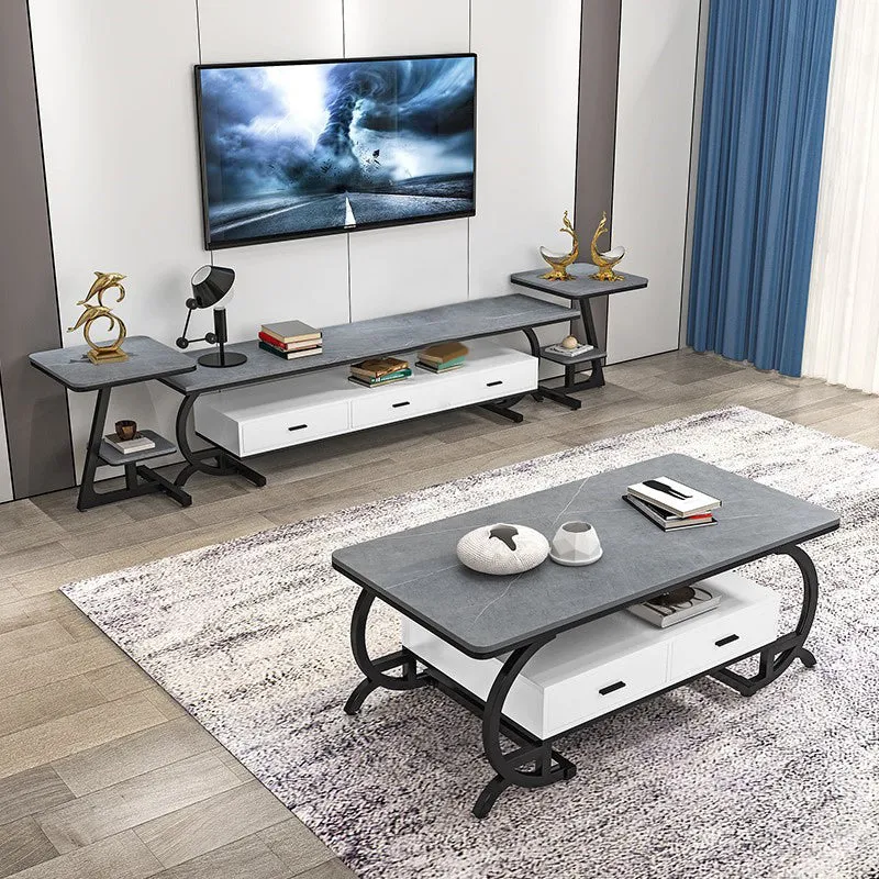 Consola multimedia para TV con tapa de pizarra Glam, consola metálica con soporte de 3 cajones Gris Clearhalo