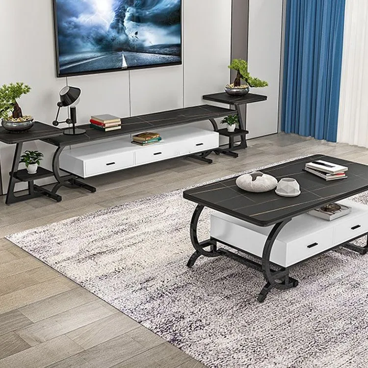 Consola multimedia para TV con tapa de pizarra Glam, consola metálica con soporte de 3 cajones Gris Clearhalo