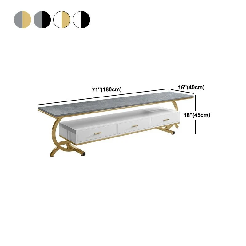 Consola multimedia para TV con tapa de pizarra Glam, consola metálica con soporte de 3 cajones Gris Clearhalo