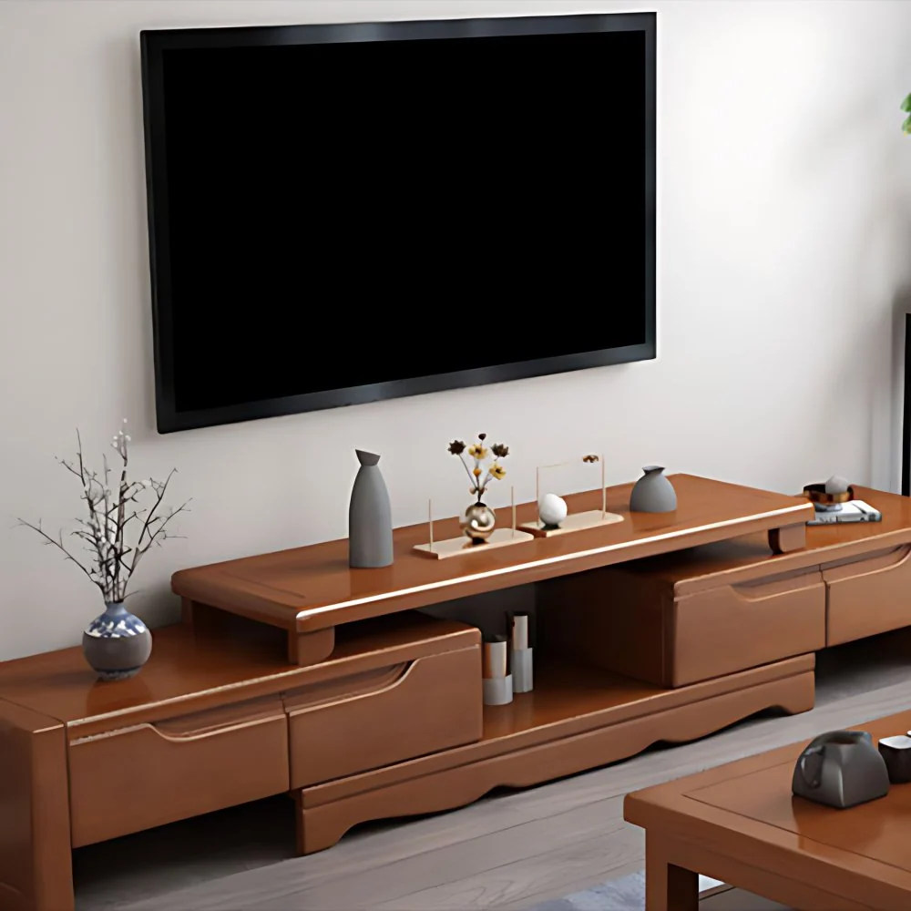 Consola multimedia para TV de madera de ingenierí Soporte multimedia para TV tradicional con cajones Madera Clearhalo