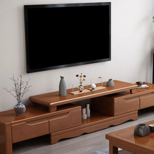 Consola multimedia para TV de madera de ingenierí Soporte multimedia para TV tradicional con cajones Madera Clearhalo