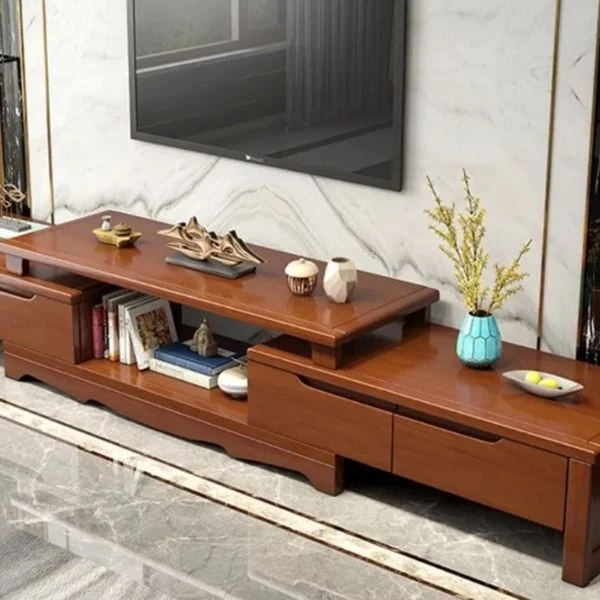 Consola multimedia para TV de madera de ingenierí Soporte multimedia para TV tradicional con cajones Madera Clearhalo