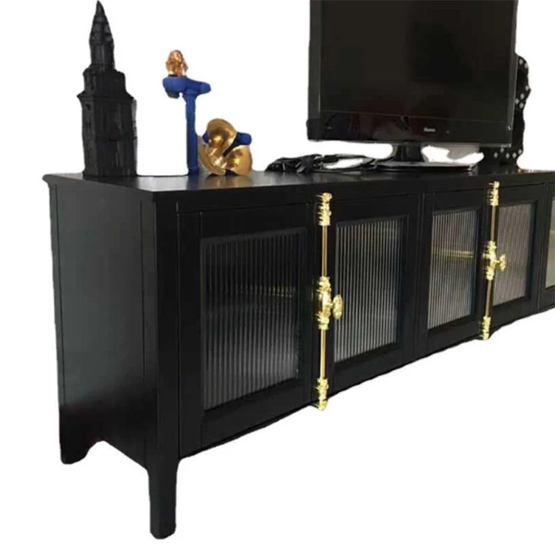 Consola multimedia para TV negra Consola industrial con soporte para TV de metal y vidrio Clearhalo