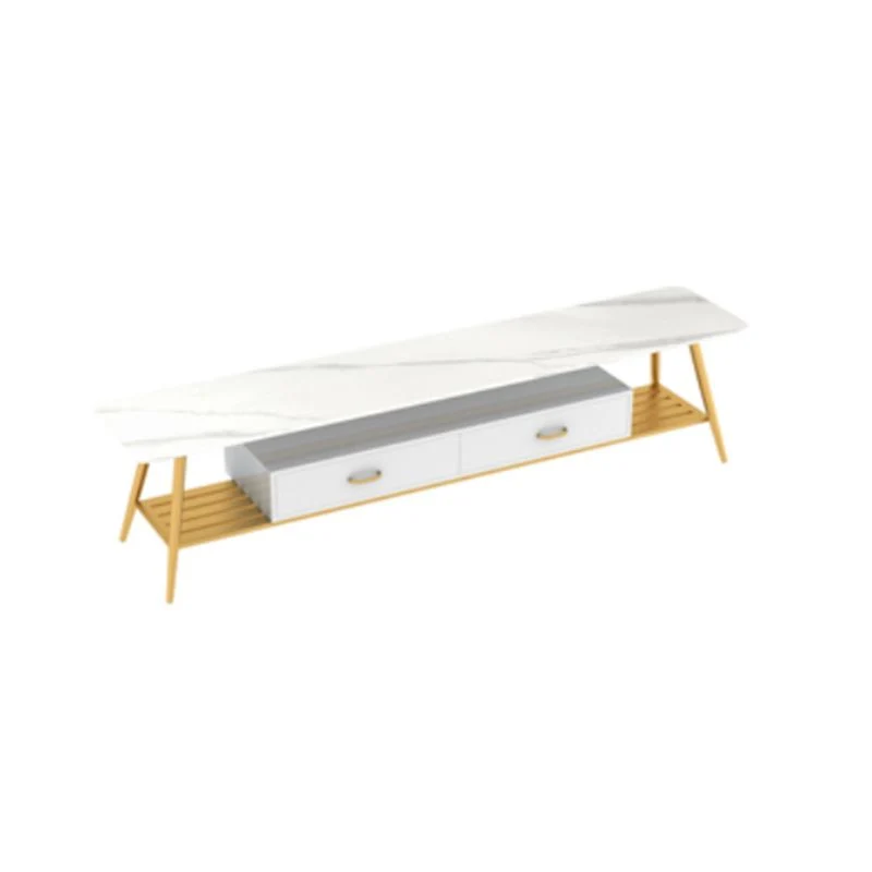 Consola multimedia para TV de piedra y metal, consola moderna con soporte para TV y cajones Blanco Clearhalo
