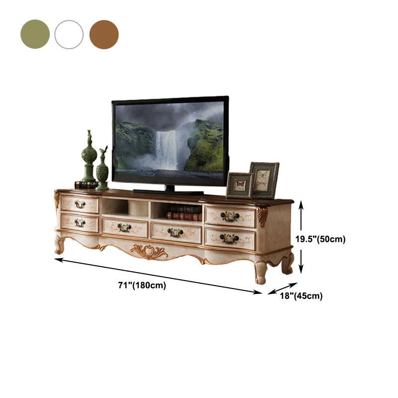 Consola multimedia vintage de madera de abedul con acabado mate, soporte multimedia para TV con cajones y almacenamiento a...