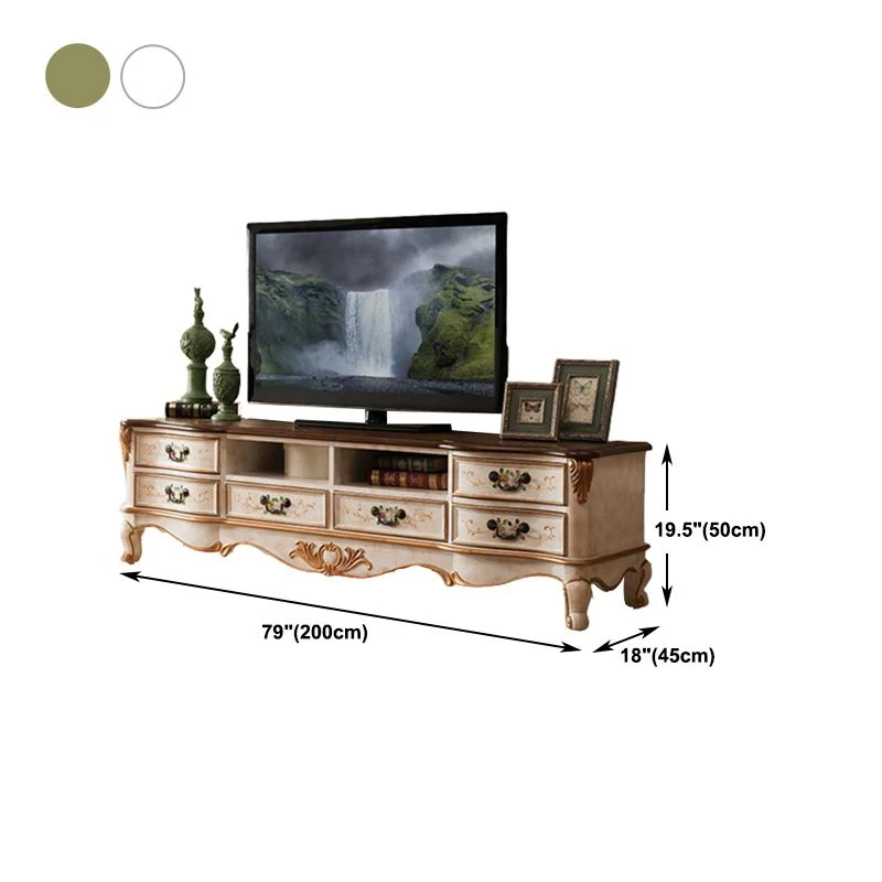 Consola multimedia vintage de madera de abedul con acabado mate, soporte multimedia para TV con cajones y almacenamiento a...