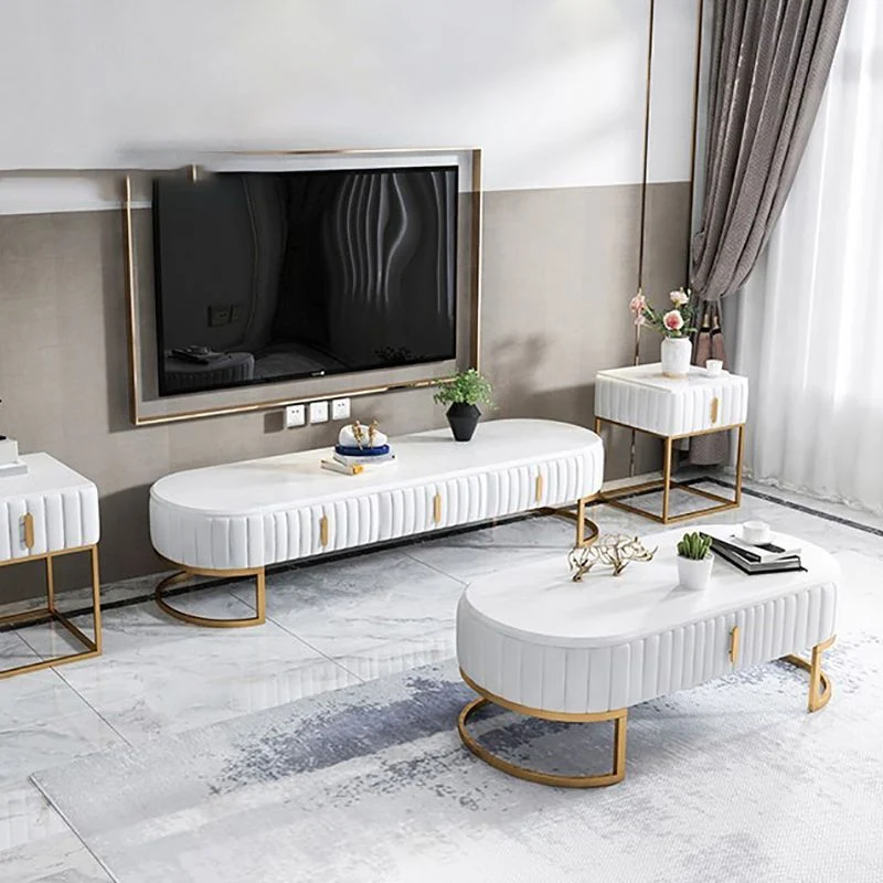 Consola para TV estilo Glam con almacenamiento cerrado y cajones Blanco Clearhalo