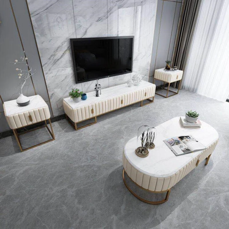 Consola para TV estilo Glam con almacenamiento cerrado y cajones Blanco Clearhalo
