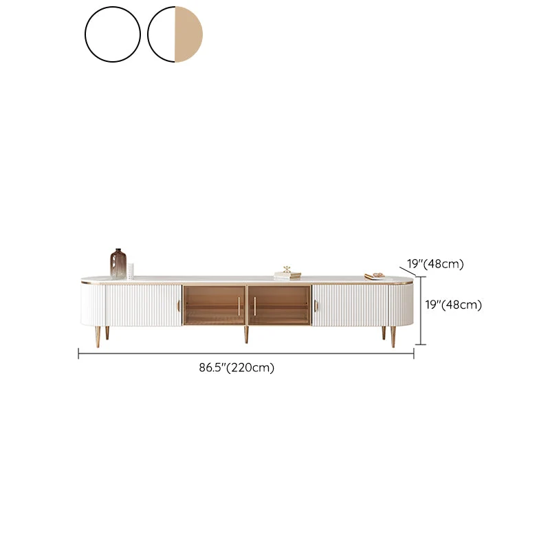 Consola de soporte para TV blanca ovalada Glam con estantes para sala de estar Clearhalo