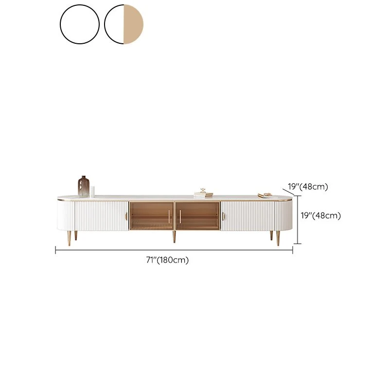 Consola de soporte para TV blanca ovalada Glam con estantes para sala de estar Clearhalo