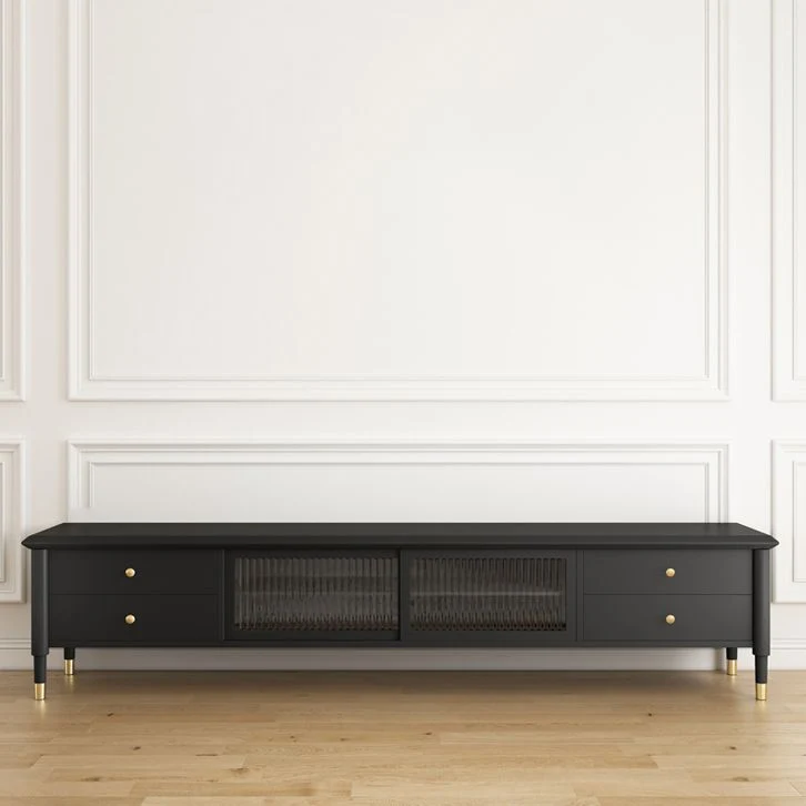 Consola de soporte para TV con almacenamiento cerrado de 4 cajones Rubberwood TV Media Stand Negro Clearhalo