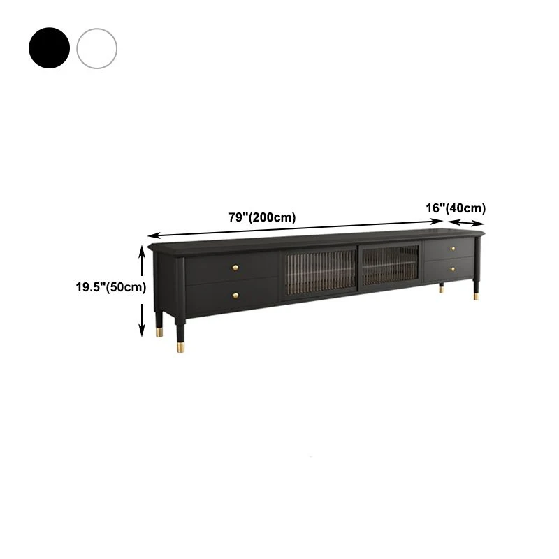 Consola de soporte para TV con almacenamiento cerrado de 4 cajones Rubberwood TV Media Stand Negro Clearhalo