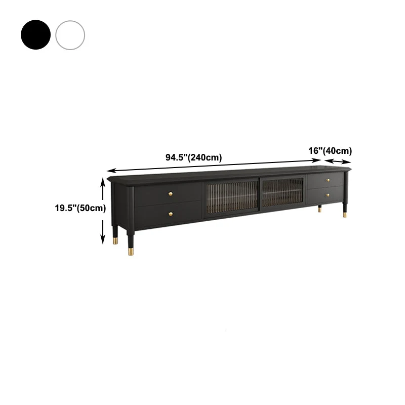 Consola de soporte para TV con almacenamiento cerrado de 4 cajones Rubberwood TV Media Stand Negro Clearhalo