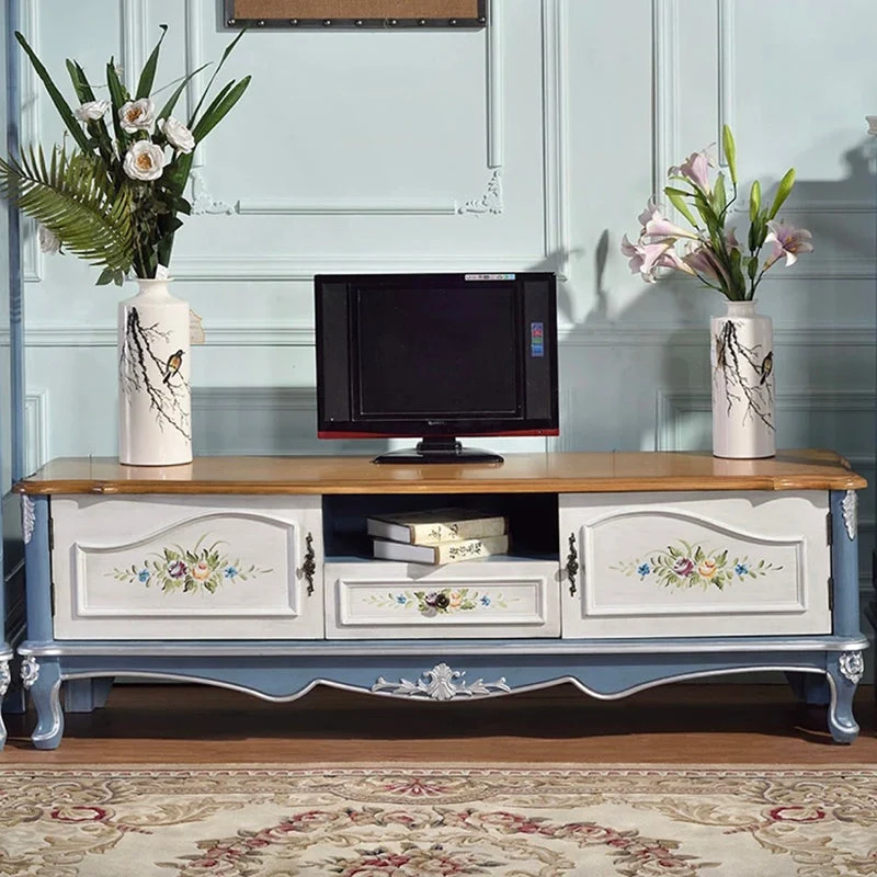 Consola de TV tradicional de madera maciza, mueble de TV con almacenamiento cerrado para el hogar Verde Clearhalo