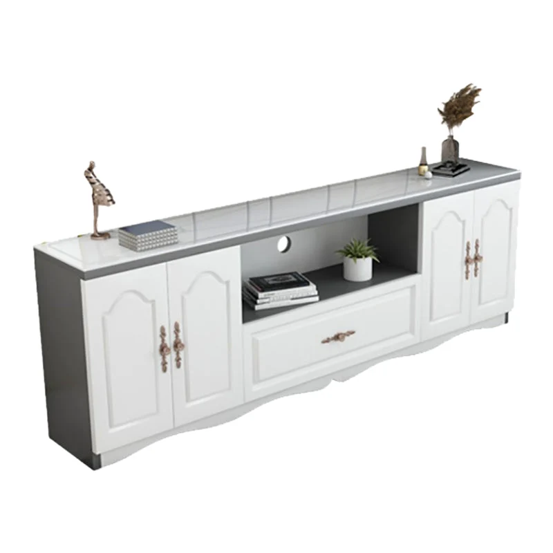 Consola de vidrio para TV Consola multimedia contemporánea con cajón Gris Clearhalo
