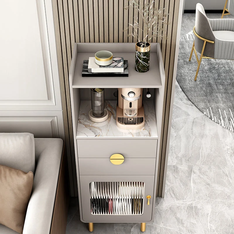 Credenza de 2 cajones para comedor de piedra sinterizada con puerta de vidrio Champan Clearhalo