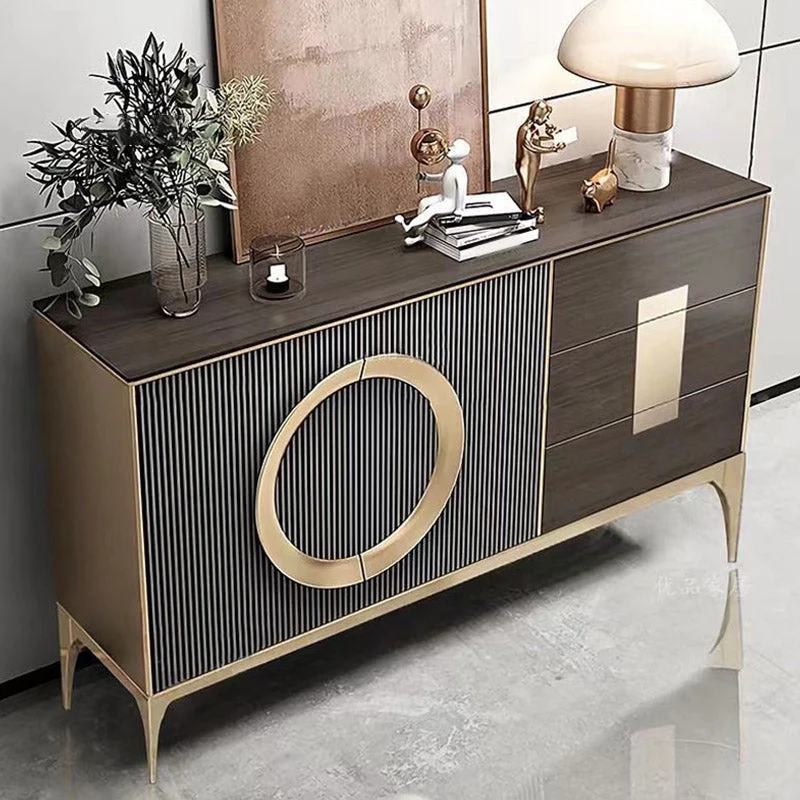 Credenza de estanterí ajustable con tablero lateral contemporáneo con cajones y gabinetes Naranja Clearhalo