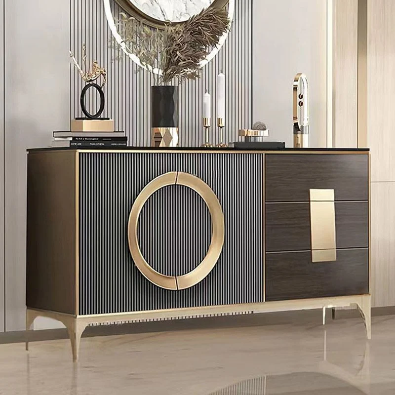 Credenza de estanterí ajustable con tablero lateral contemporáneo con cajones y gabinetes Naranja Clearhalo