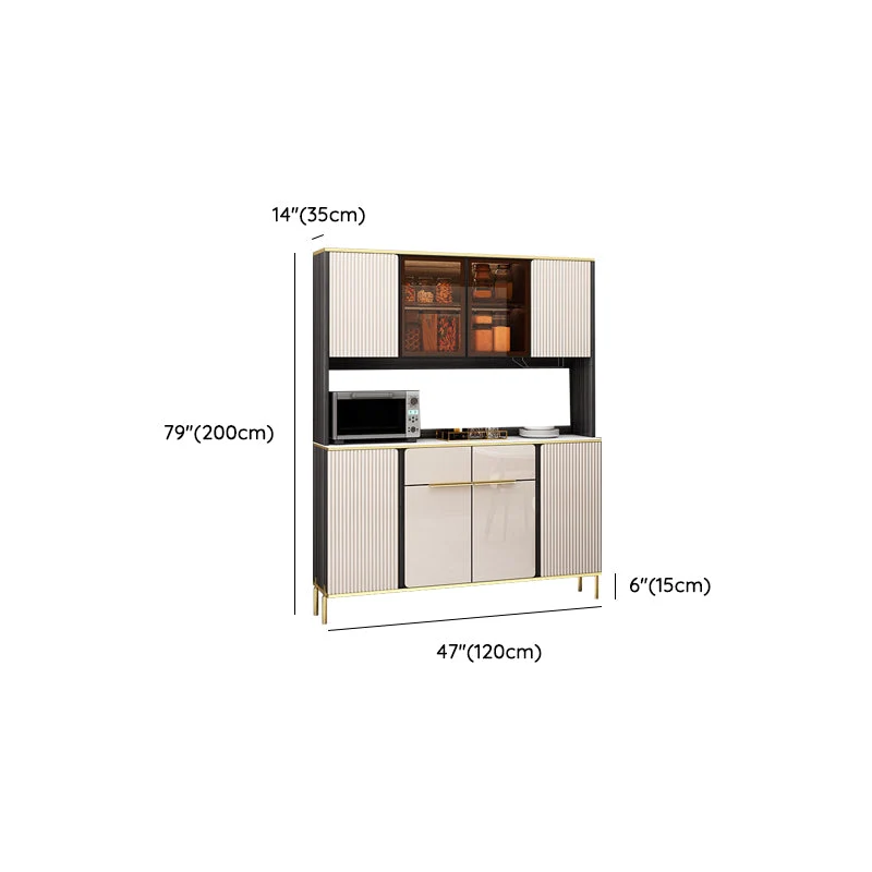 Credenza estilo buffet con puertas de vidrio de piedra y gabinetes y cajones Clearhalo